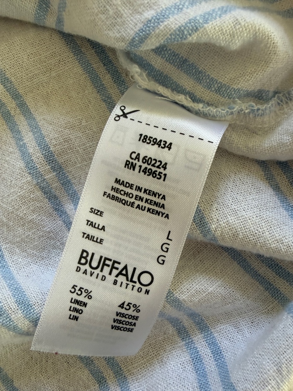 BUFFALO David Bitton White Blue Striped Linen Blend Button Down Shirt Large - Picture 6 of 6